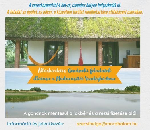 Álláshirdetés: Gondnoki feladatok ellátása a Madarásztói Vendégházban