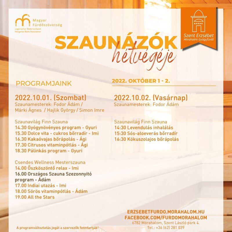 Október első hétvégéjén Szaunázók Hétvégéje