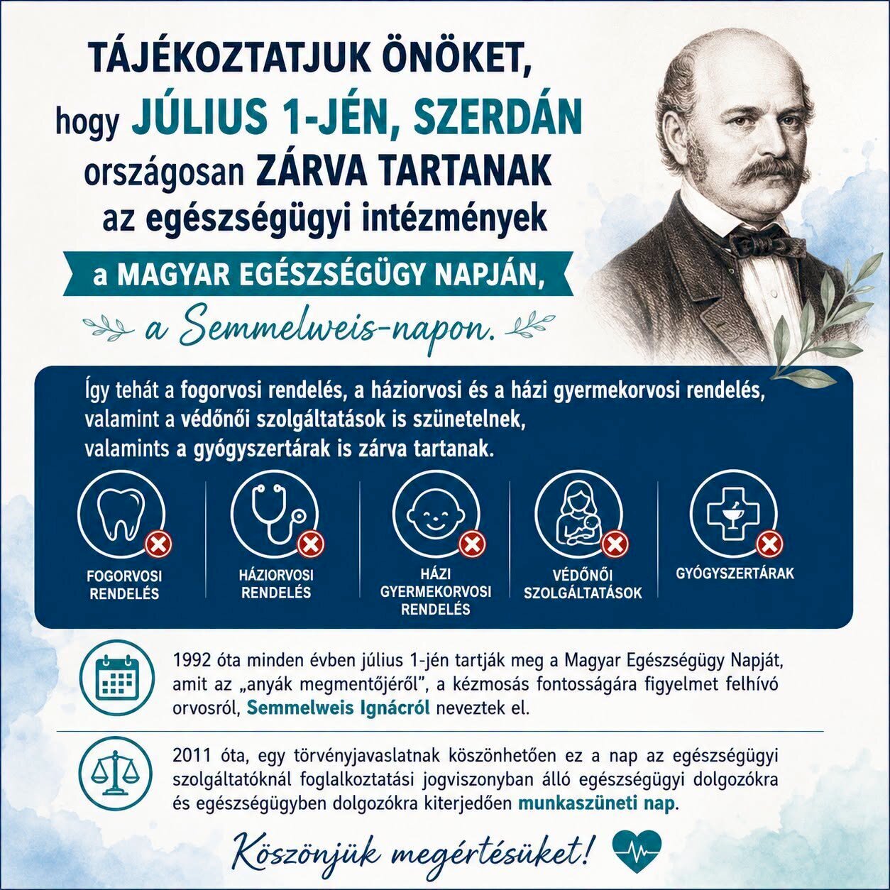 Zárva tartanak az egészségügyi intézmények a mai napon!